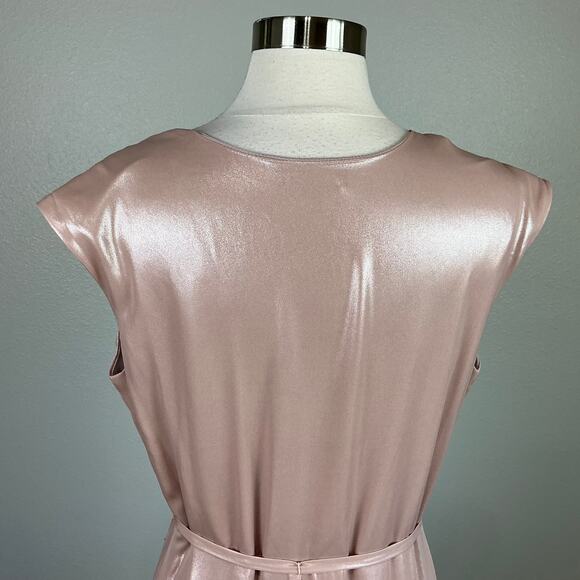 Metallic Satin High Low Wrap Evening Gown Pink Size 6 by AQUA Sleeveless Formal - Picture 9 of 14